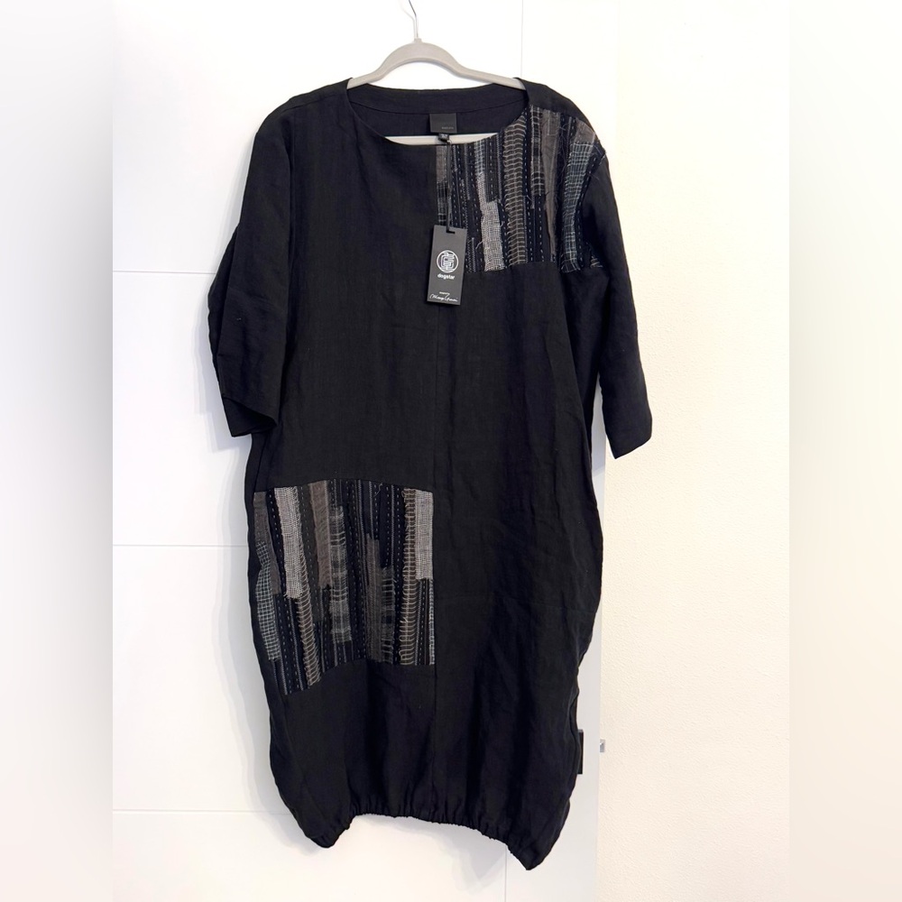 NWT Dogstar  Australia Black Linen Women's Oversized Parachute Cinched Dress  XS